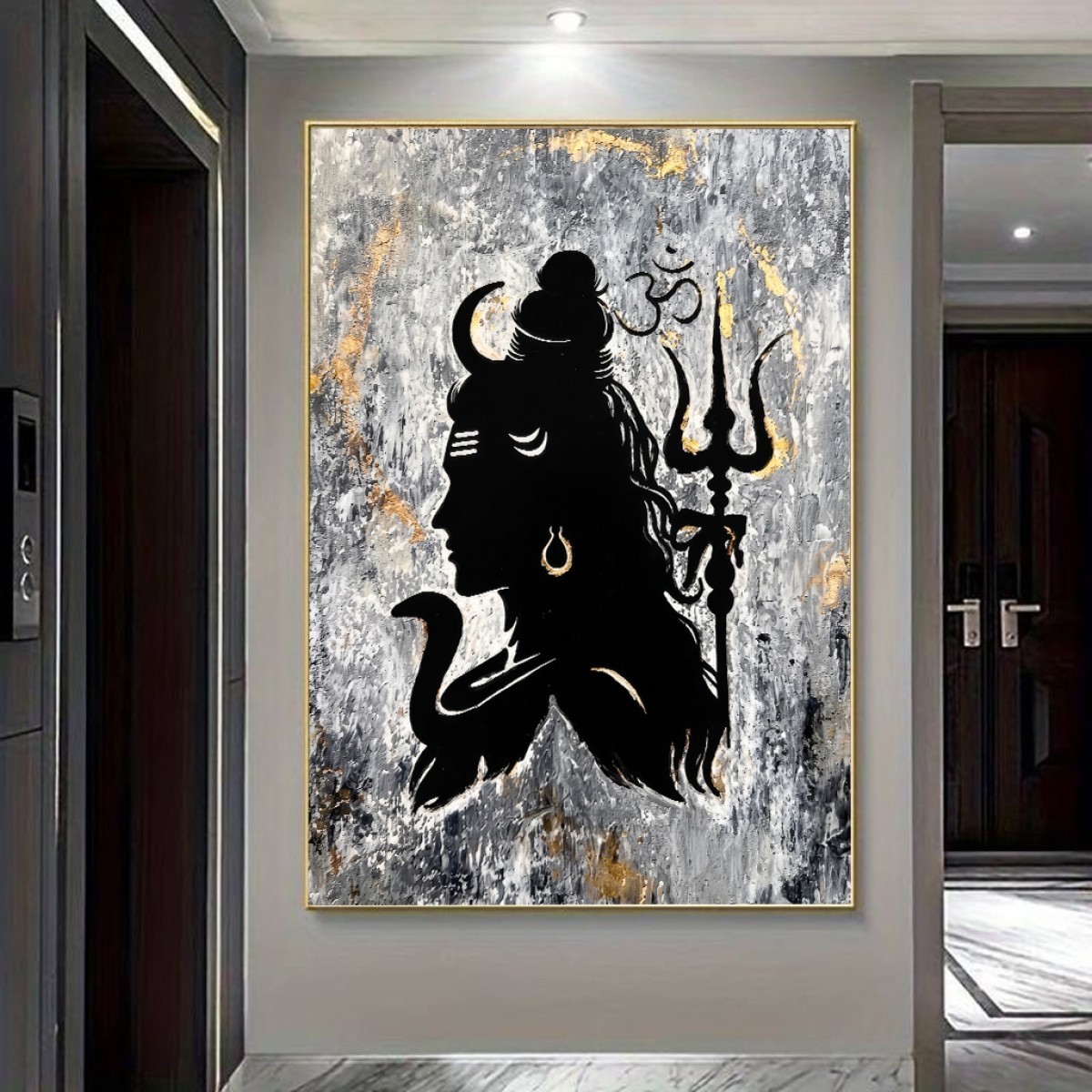 Abstract Golden Accent Lord Shiva Silhouette Canvas Art